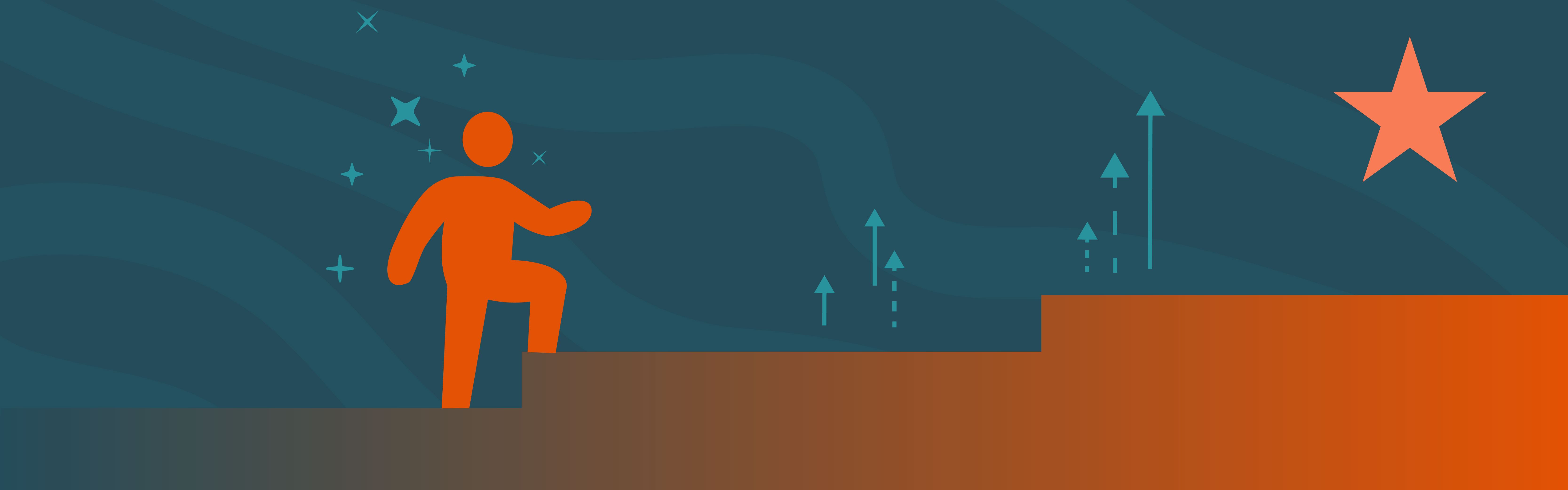 Graphic of person ascending stars toward a star