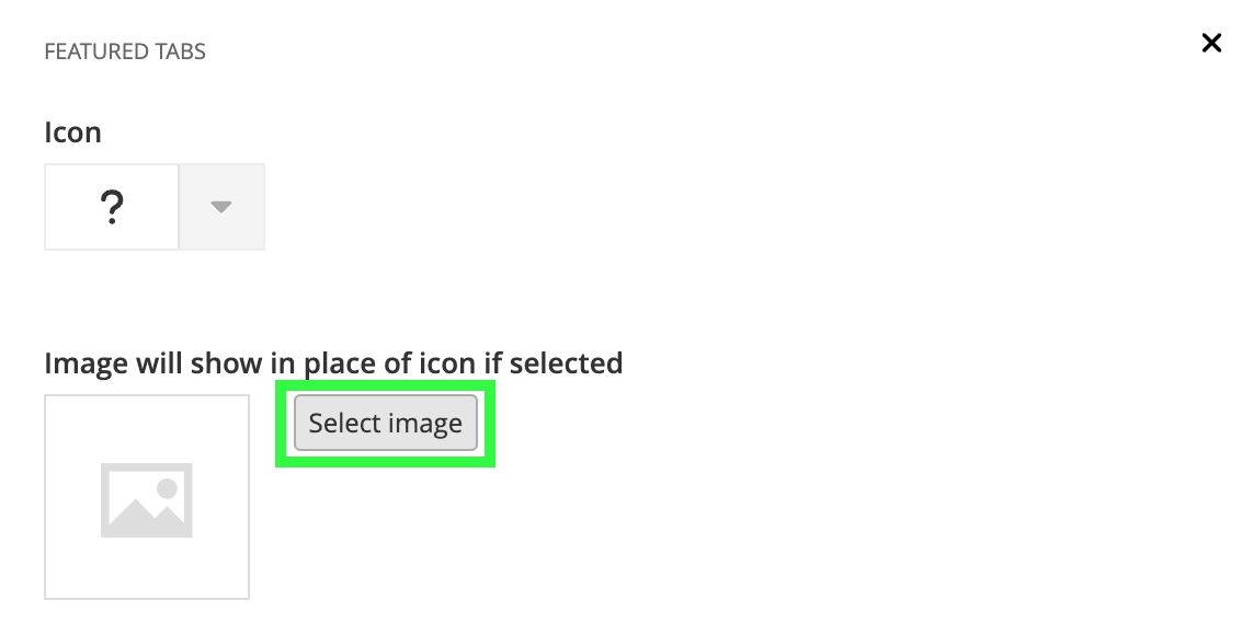 Add image to featured tabs: Select image button