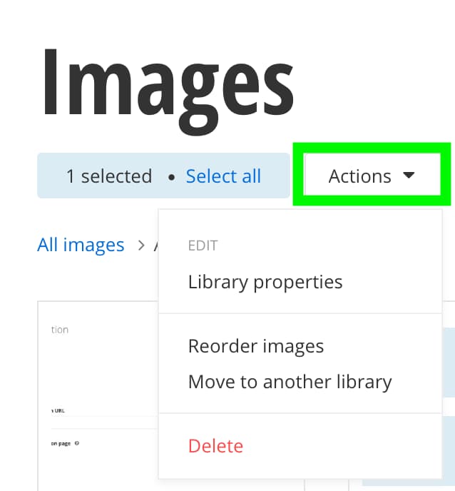 Image library - actions menu