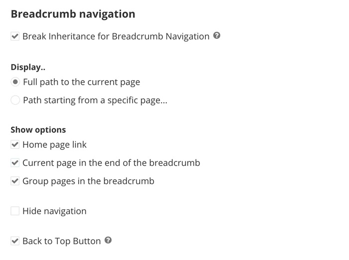 Breadcrumb navigation settings
