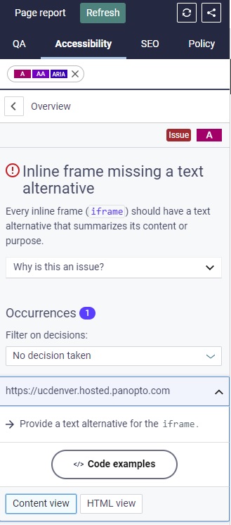 siteimprove report of inline frame without text being flagged