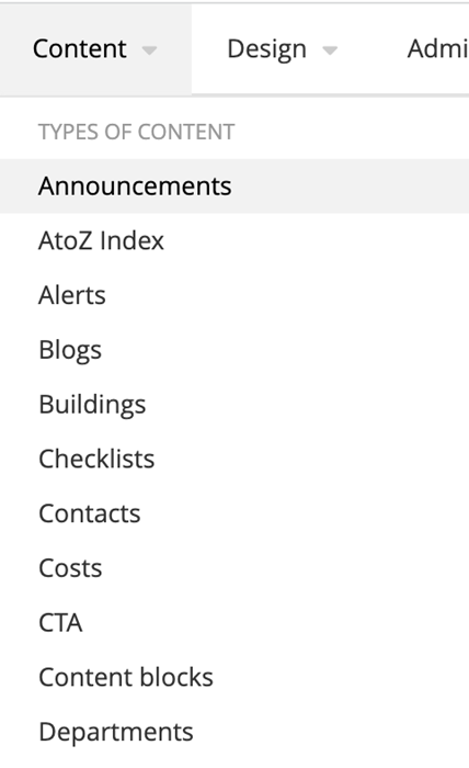 Annoucements listed in the Content tab