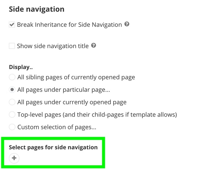 Select pages for side navigation