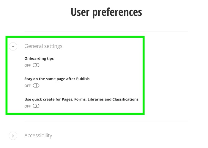 Sitefinity 14.4 user preferences