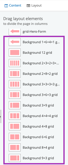 Layout tab - background grid widgets