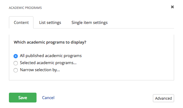 Content Settings for Academic Programs