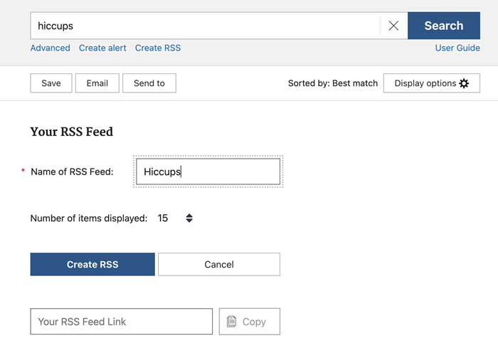 PubMed RSS feed settings