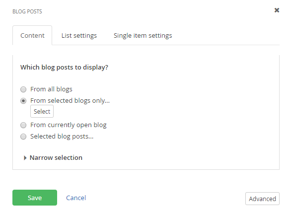Blog posts content settings