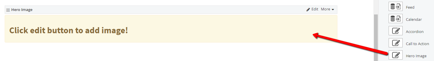 Dragging hero image widget to content area