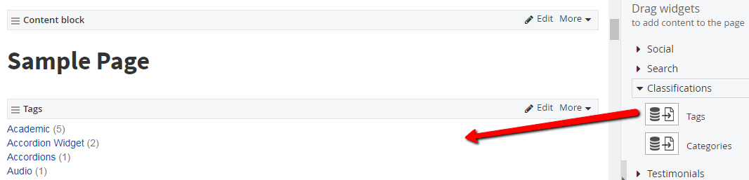 Dragging Tags widget to content area 