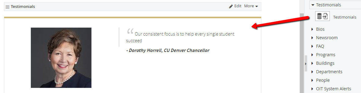 Dragging testimonials widget to content area