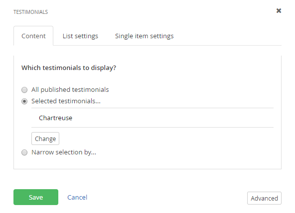 Testimonials widget settings 