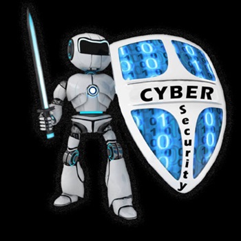 cyber security robot with sword and shield image