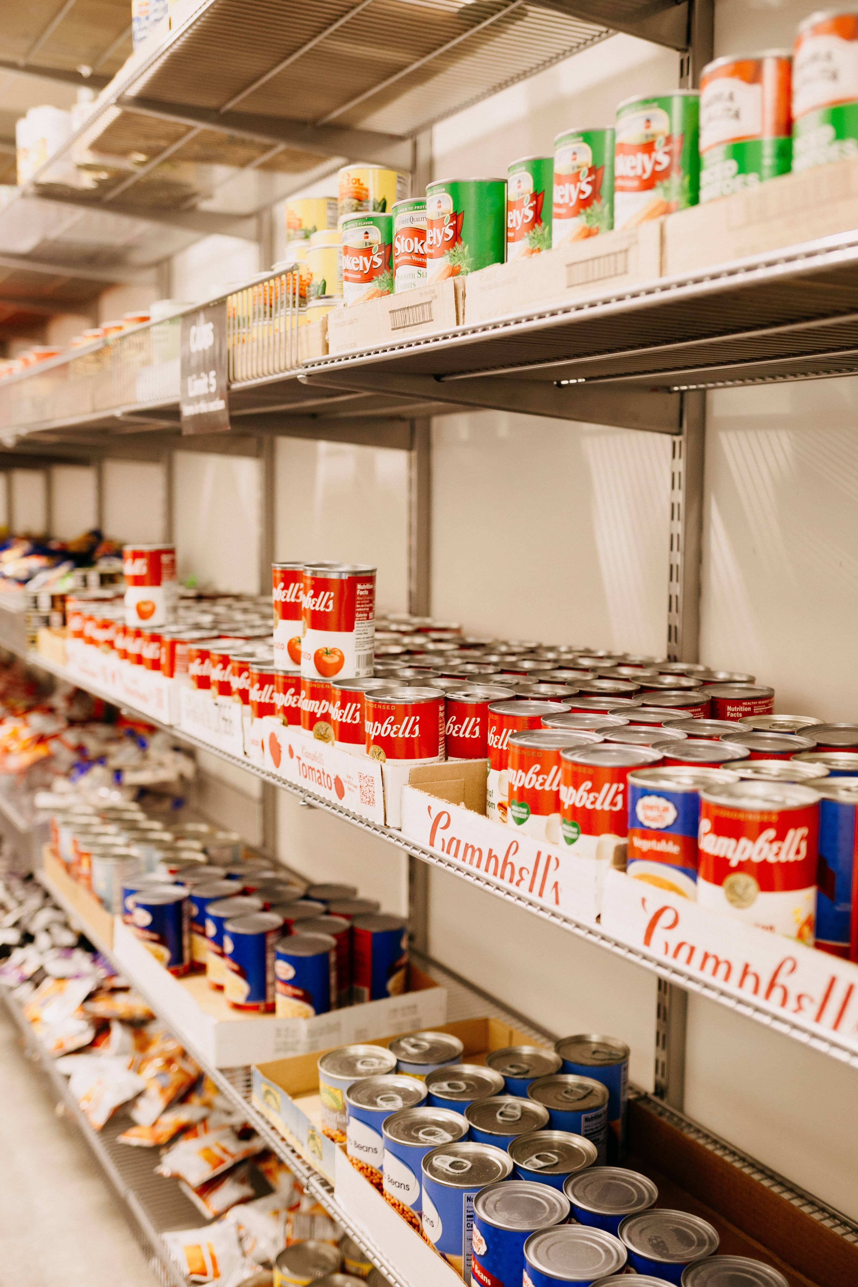 cans in the food pantry