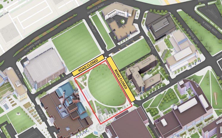 Map of auraria campus depicting closures