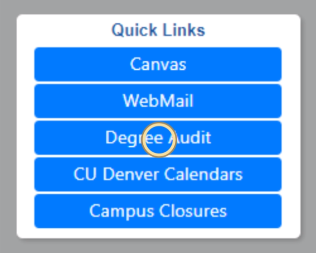 Screenshot highlighting Degree Audit under the Quick Links section