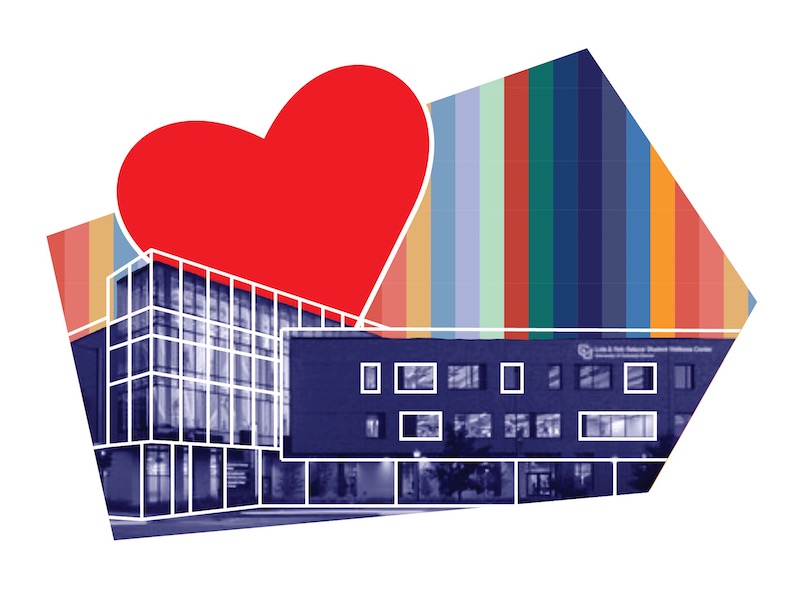Colorful illustration of Wellness Center on the CU Denver campus