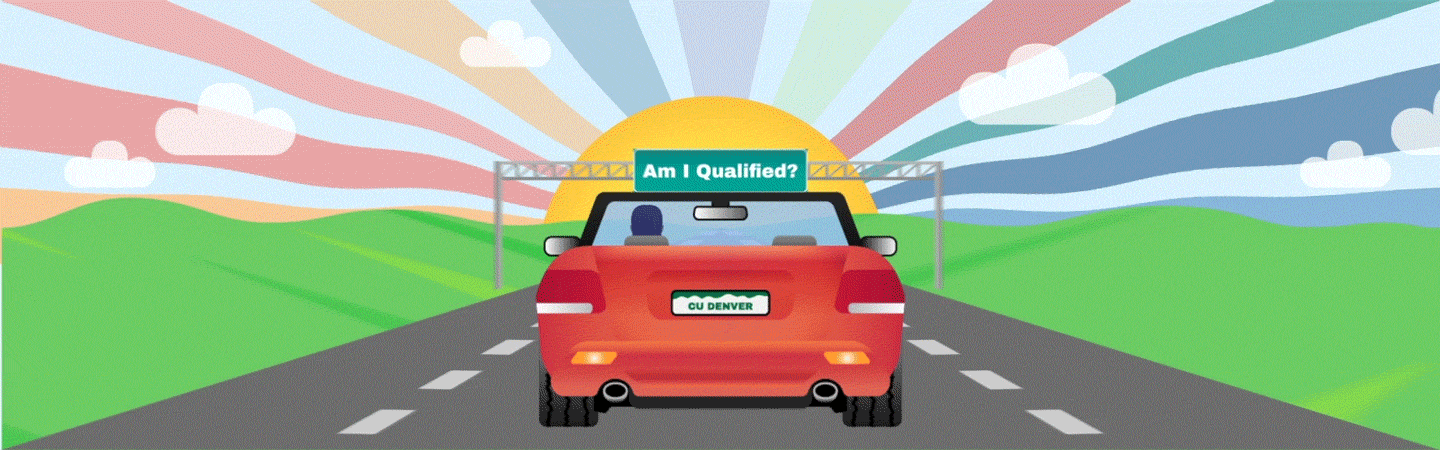 Car driving past "Am I qualified?" sign
