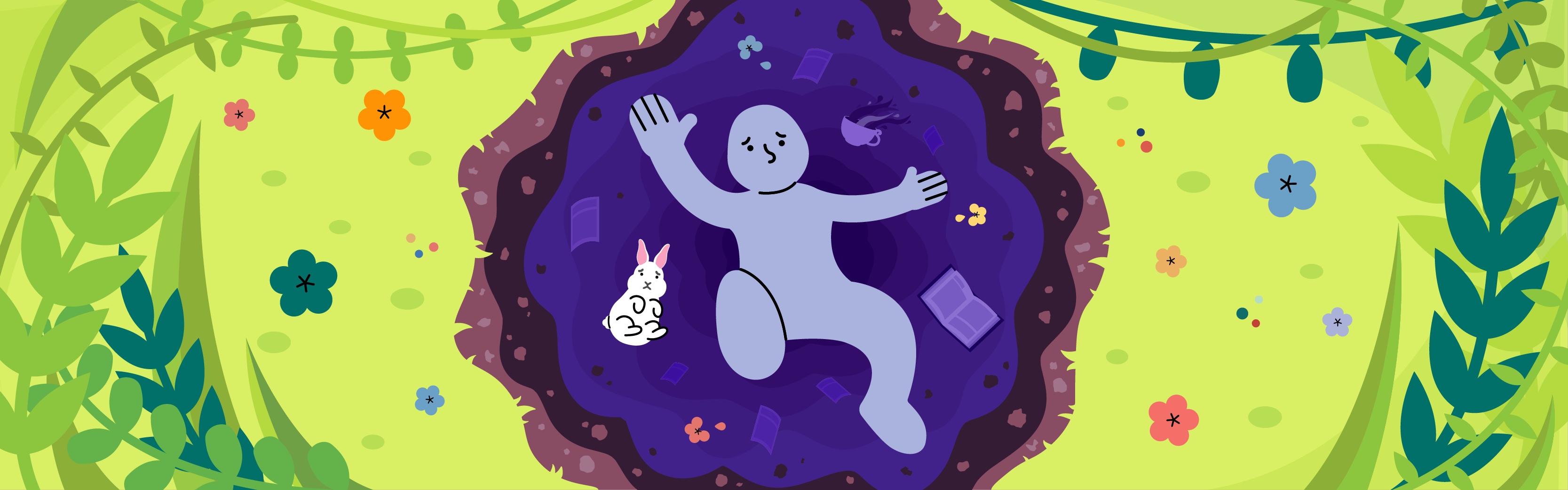 Graphic of person falling down rabbit hole