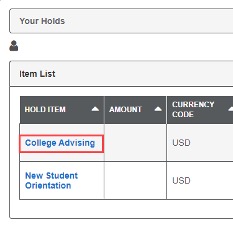Screenshot of UCDAccess displaying the college advising hold