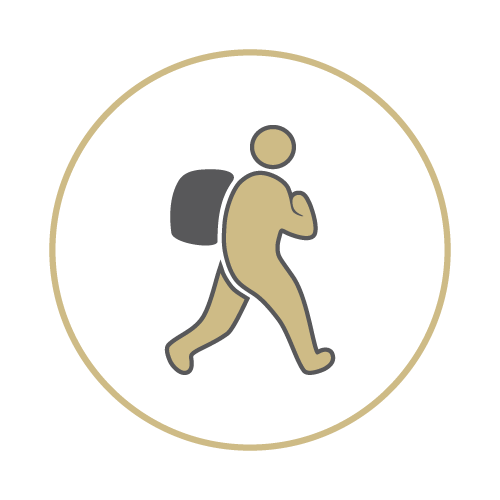 Graphic depiction of a person carrying a backpack