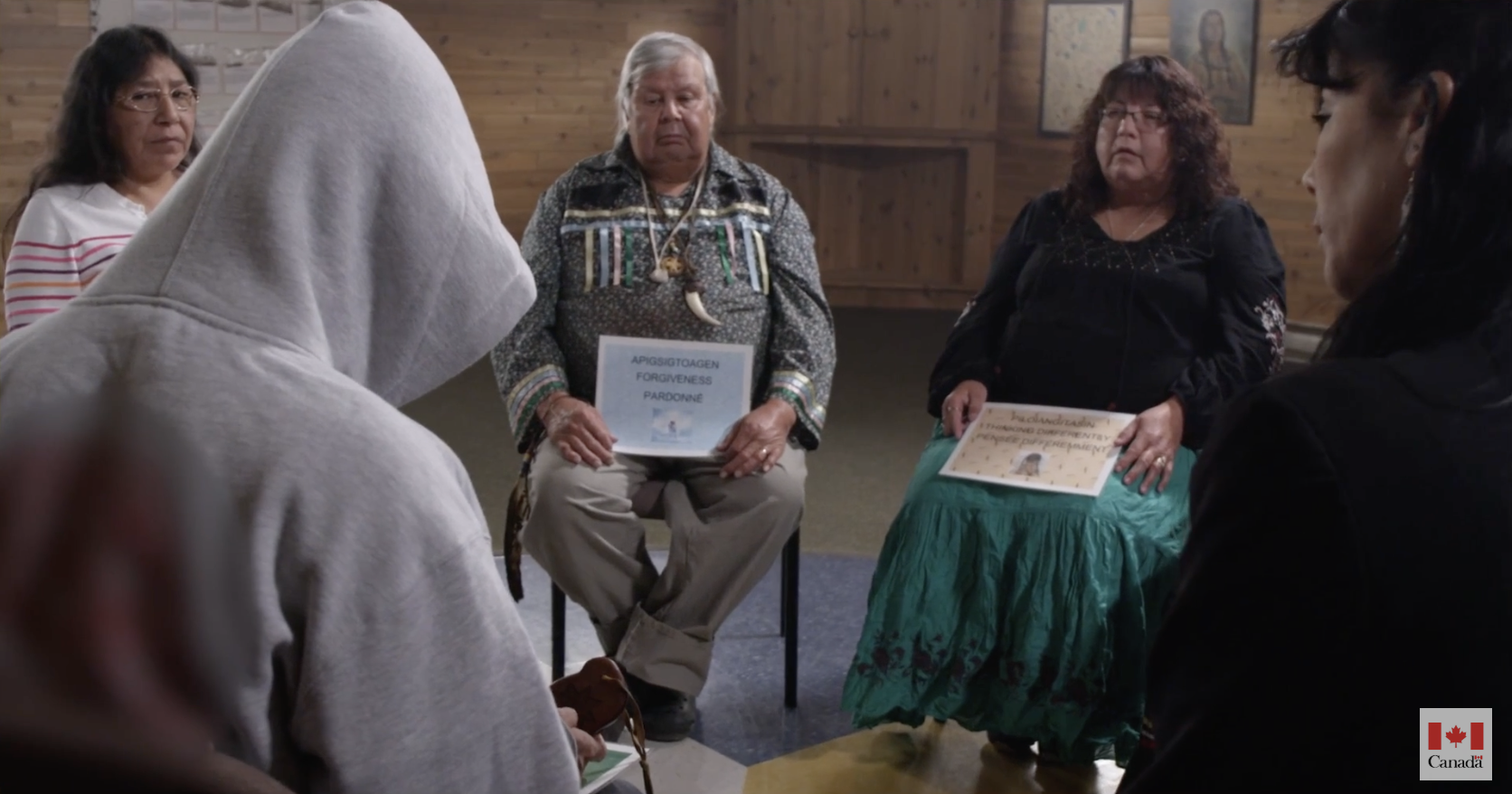 First Nation's people sitting in a Circle