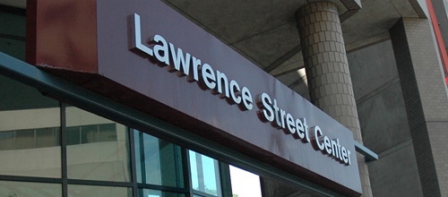 The main entrance to the Lawrence Street Center