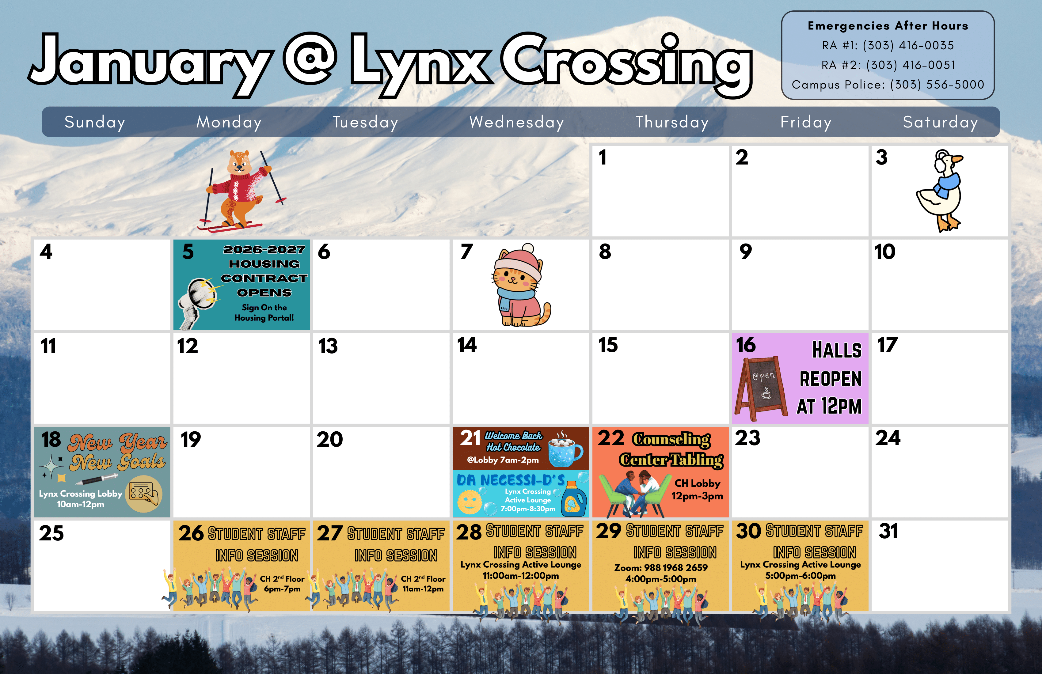 Please email housing@ucdenver.edu for an Accessible Version of the event calendar