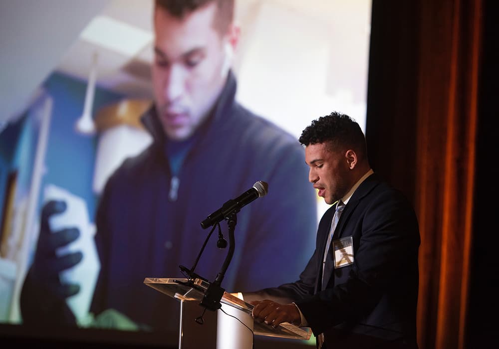 Student Matt Mitchell speaks at the 2019 Celebration of CU in the City
