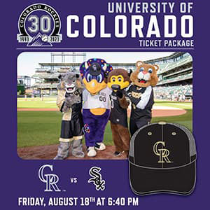 CU Mascots with Rockies Mascot Dingo on Coors Field.