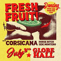 Image of a Fresh Fruit! in a collage-style concert flyer.