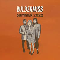 Orange square with retro-style image of the three Wildermiss band members.
