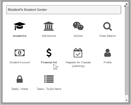 A mouse cursor hovering over the Financial Aid selection in the UCDAccess Student Center
