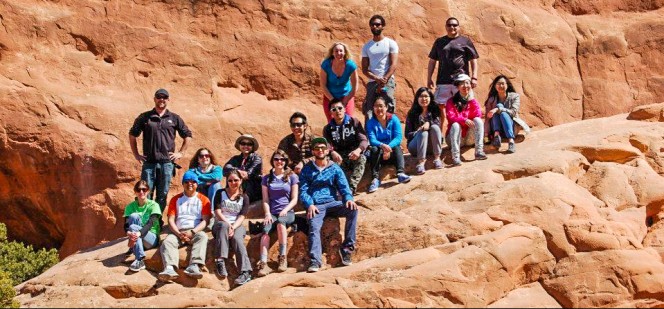 students posing at Arches National Park, Utah