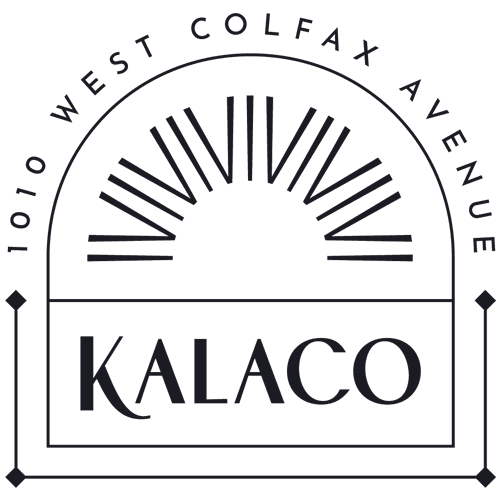 Kalaco Apartment Complex logo with decorative accents and business address, 1010 West Colfax Ave