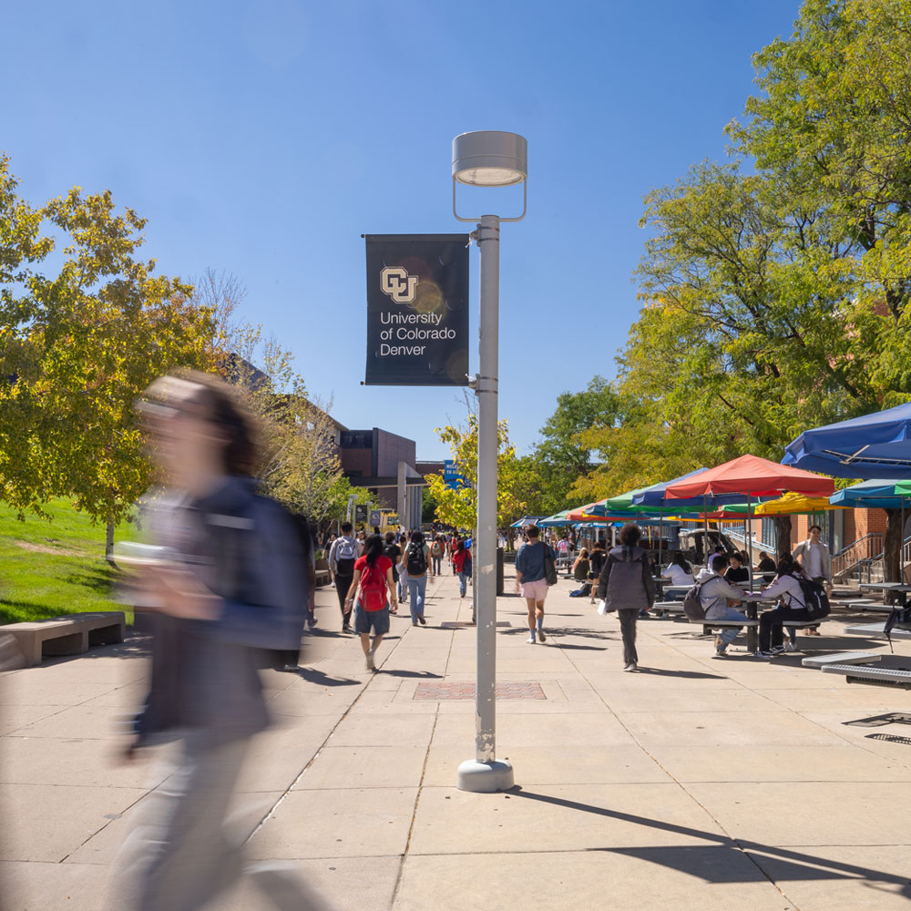 CU Denver flag on campus