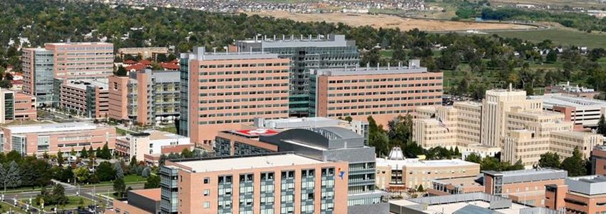 Aerial picture of Anschutz Medical Campus and Downtown Denver