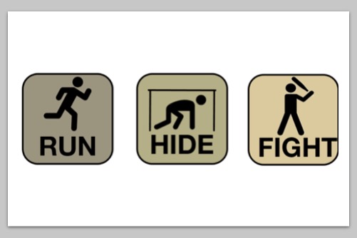 Icons for the run-hide-fight active shooter protocol