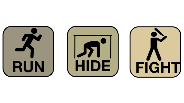 icons saying run hide fight