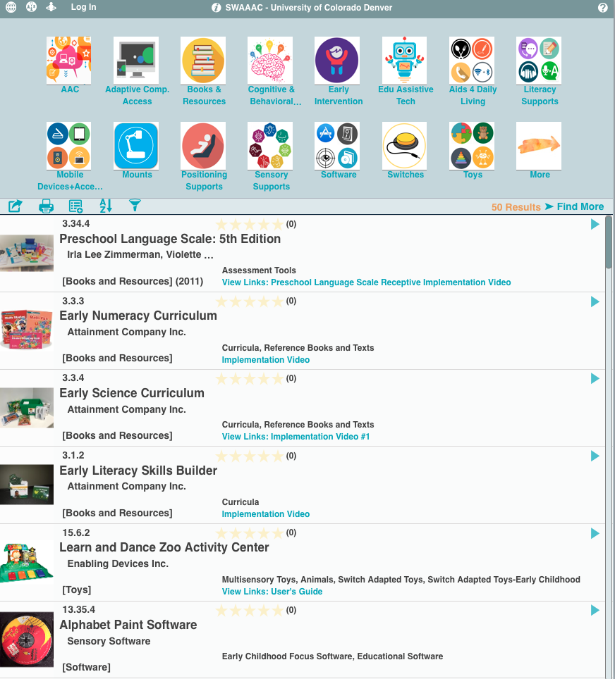 Page featuring search results on the alexandria website