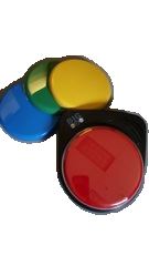 communication device with a large red button and different optional covers