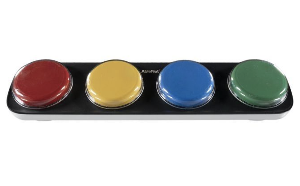 simple communication device with four differently-colored buttons