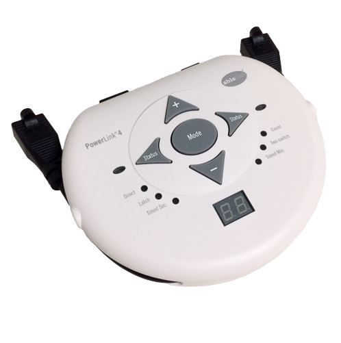 round device with five main buttons: mode in the middle, two titled status, a minus button, and a plus button.