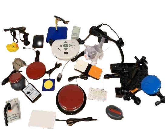 kit featuring many switches and some switch adapted toys