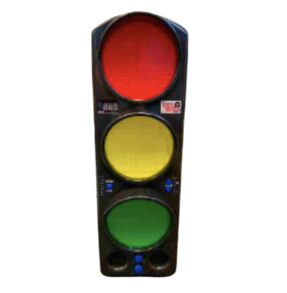 large stop light with red, yellow, and green circles