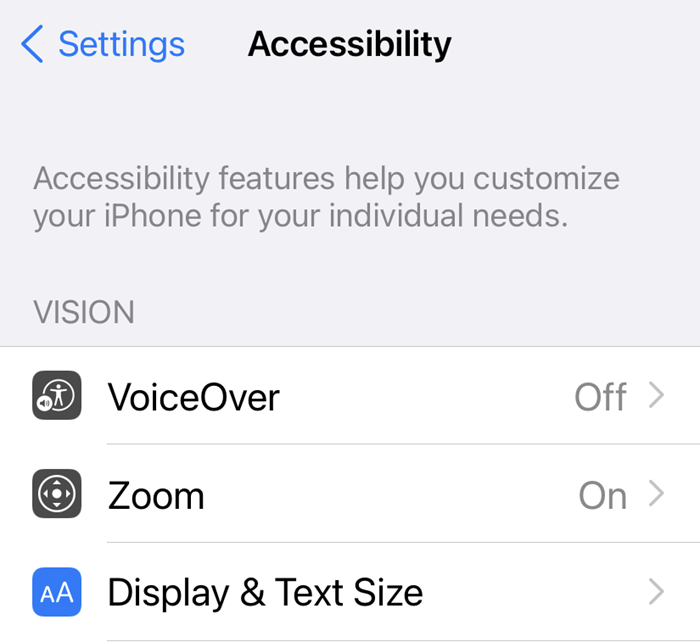 iOS Accessibility Preferences