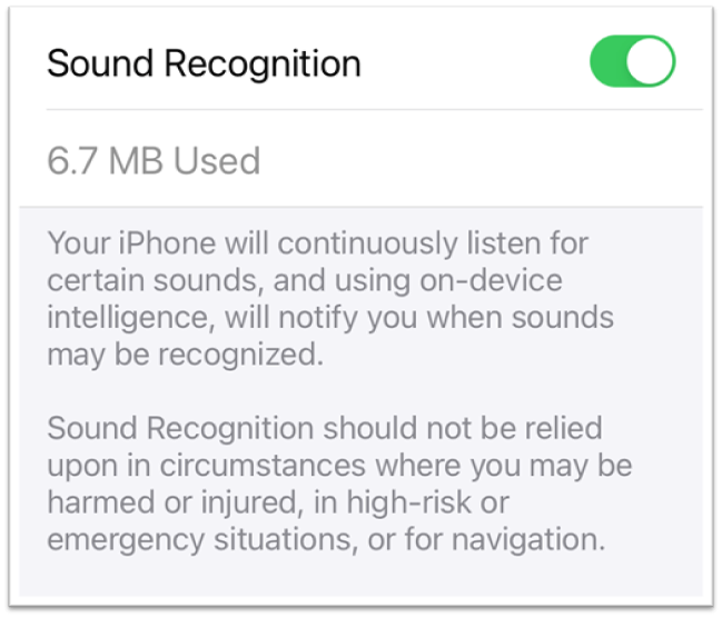 sound recognition settings
