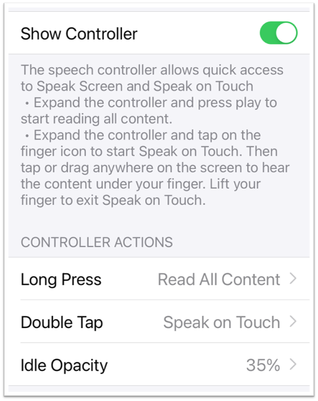 speech controller settings