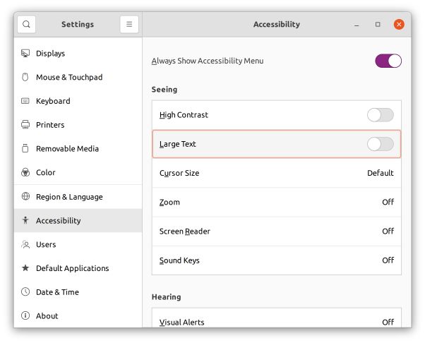 Linux Gnome Accessibility Settings Linux Gnome Accessibility Settings