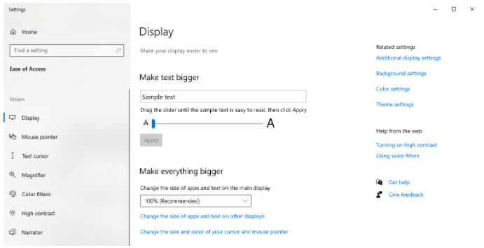 Windows 10 Accessibility Settings